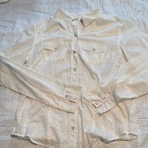 White Button-Up Shirt with Stud Details
